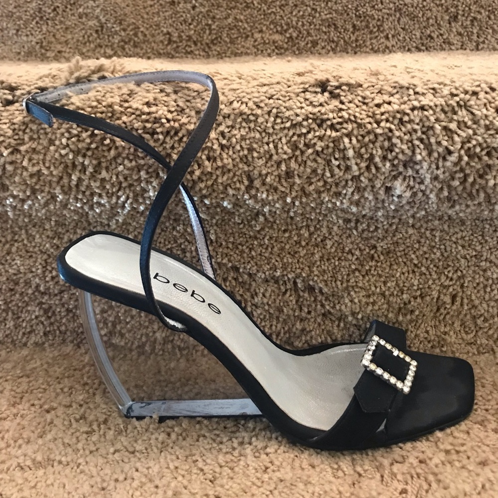 Bebe ‘Liora’ Satin Black Sandal